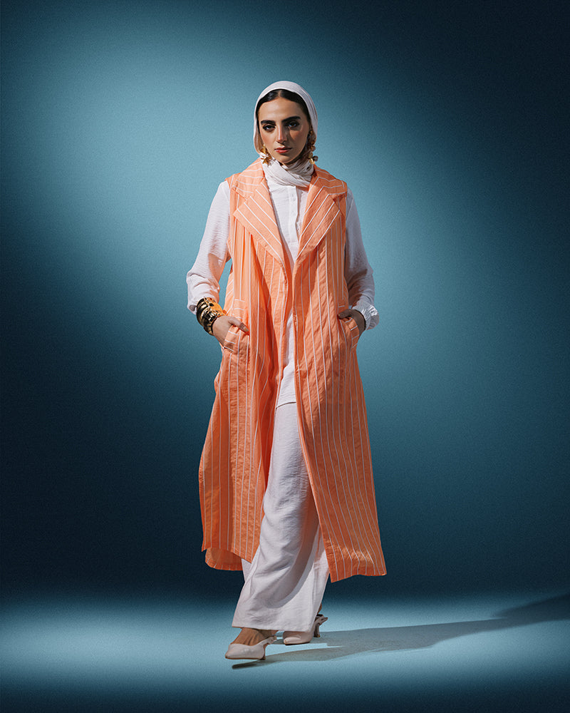 Striped Cut Linen Cardigan - 1296