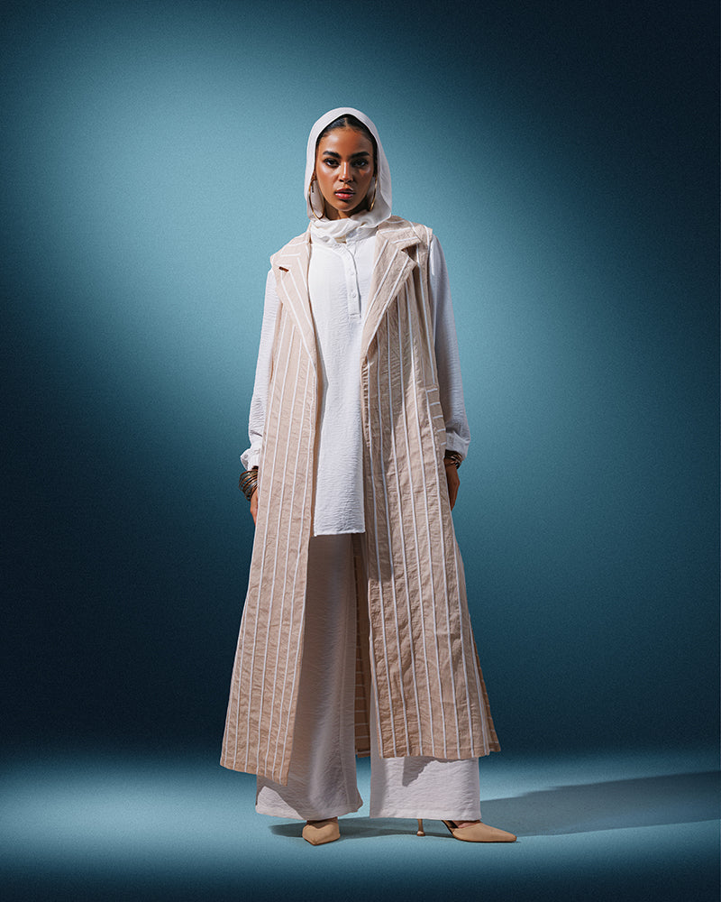 Striped Cut Linen Cardigan - 1296