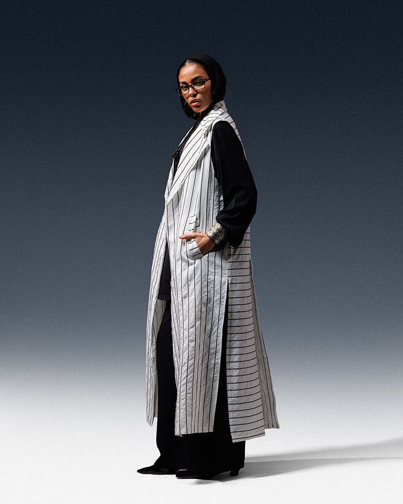 Striped Cut Linen Cardigan - 1296
