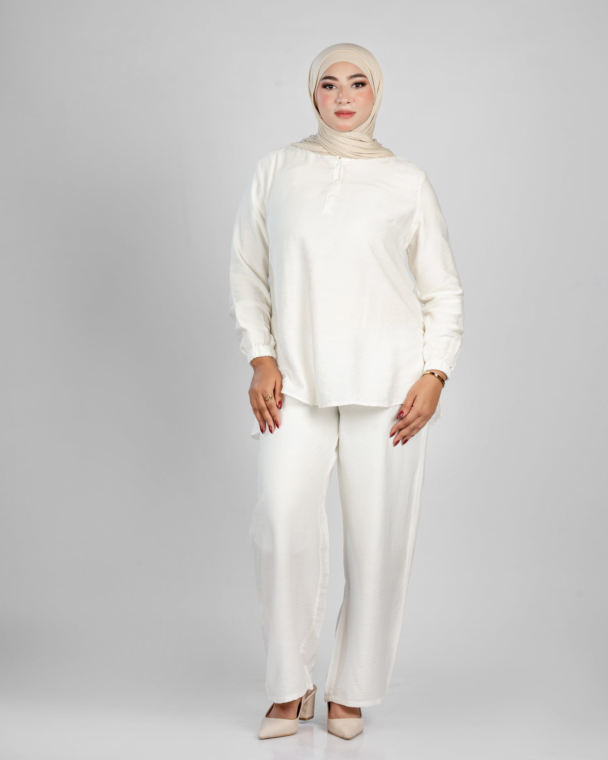 Basic long sleeve linen set - 1312