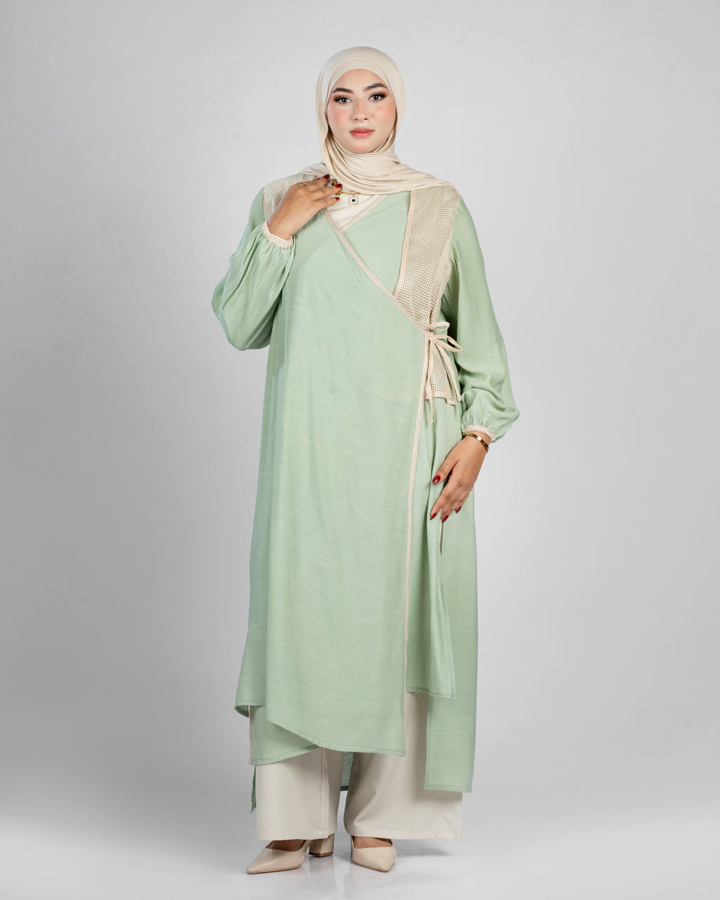 Long Open-Front Cardigan in Miss Loop Fabric - 1301