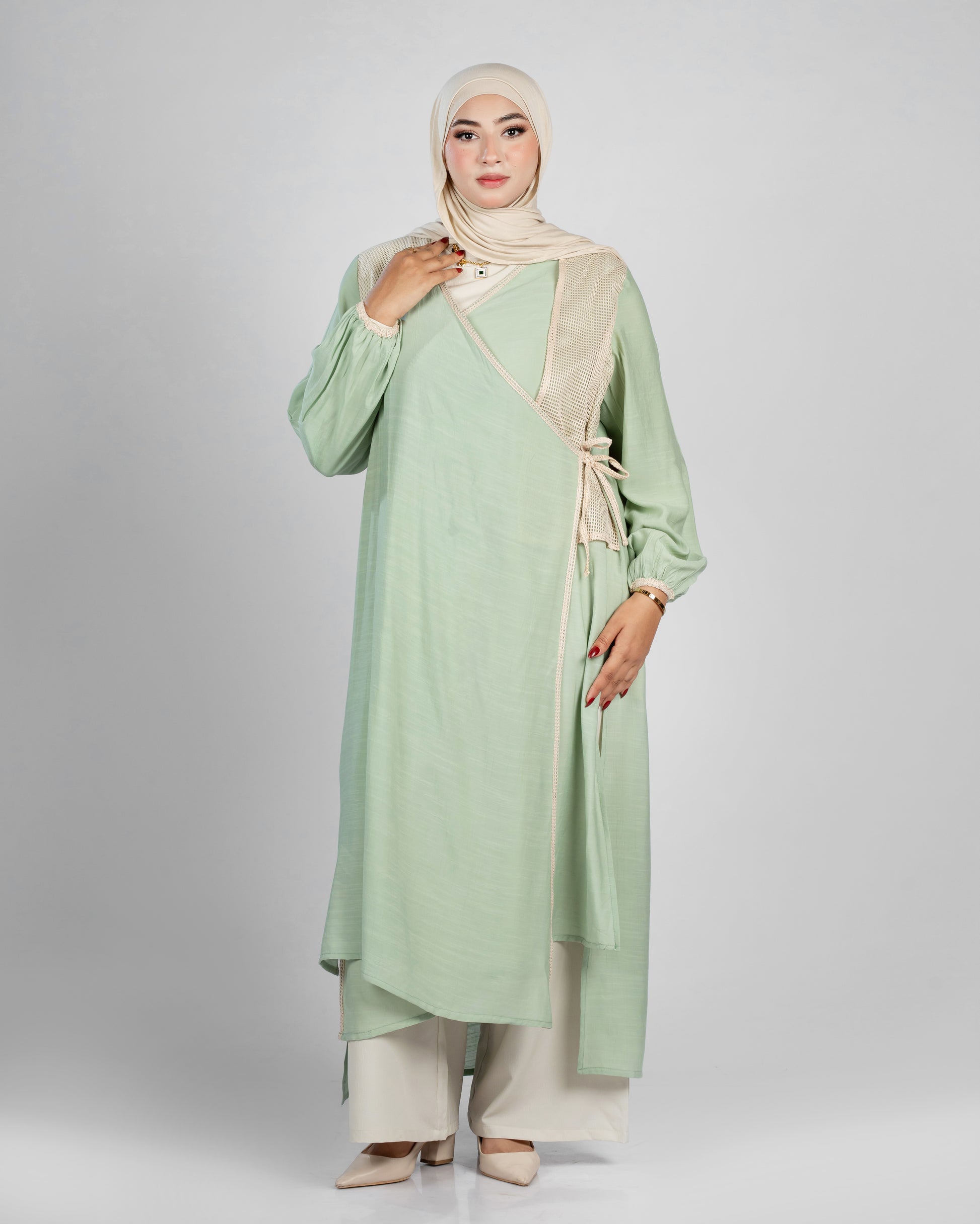 Long Open-Front Cardigan in Miss Loop Fabric - 1301