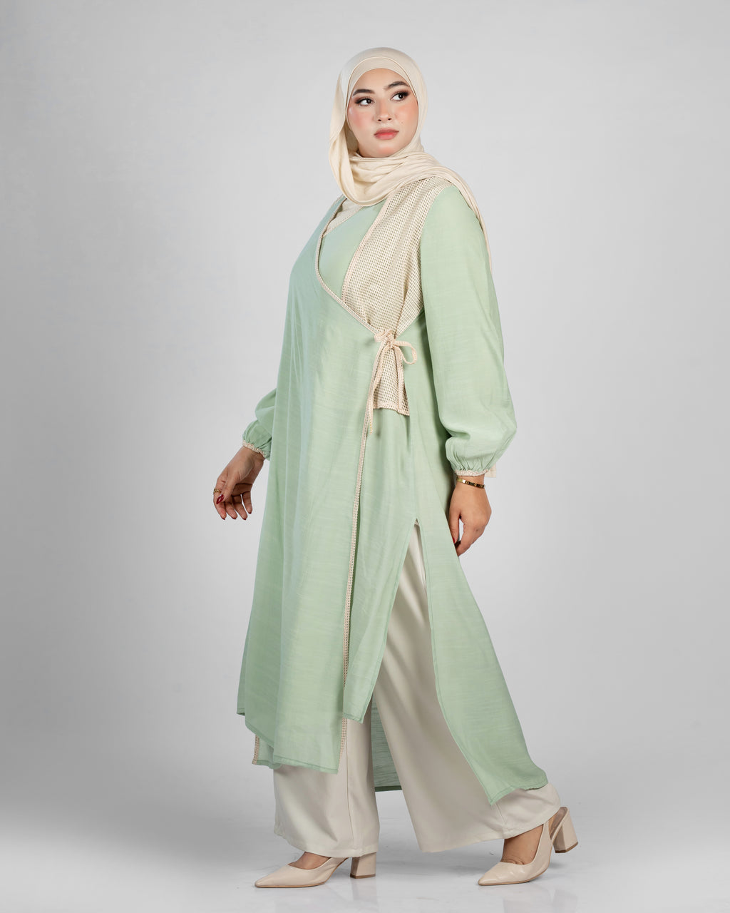 Long Open-Front Cardigan in Miss Loop Fabric - 1301
