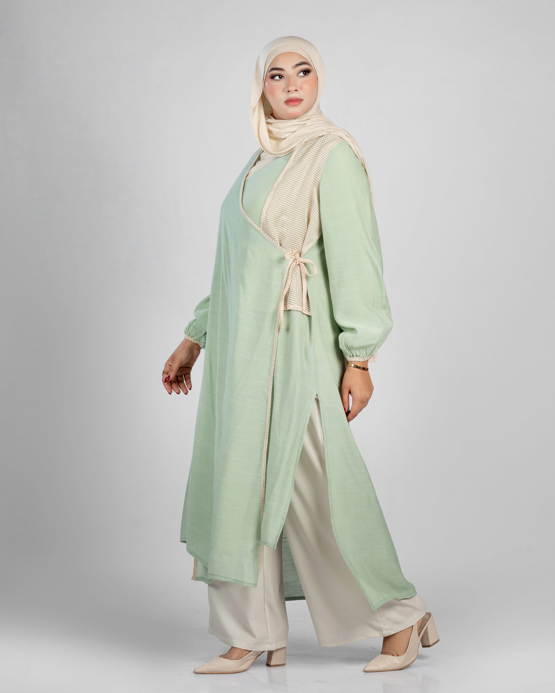Long Open-Front Cardigan in Miss Loop Fabric - 1301
