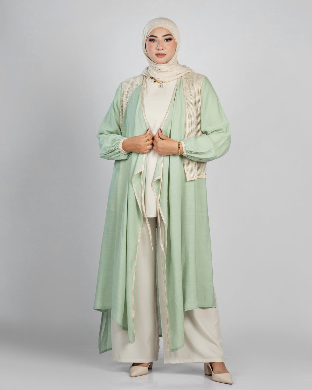 Long Open-Front Cardigan in Miss Loop Fabric - 1301