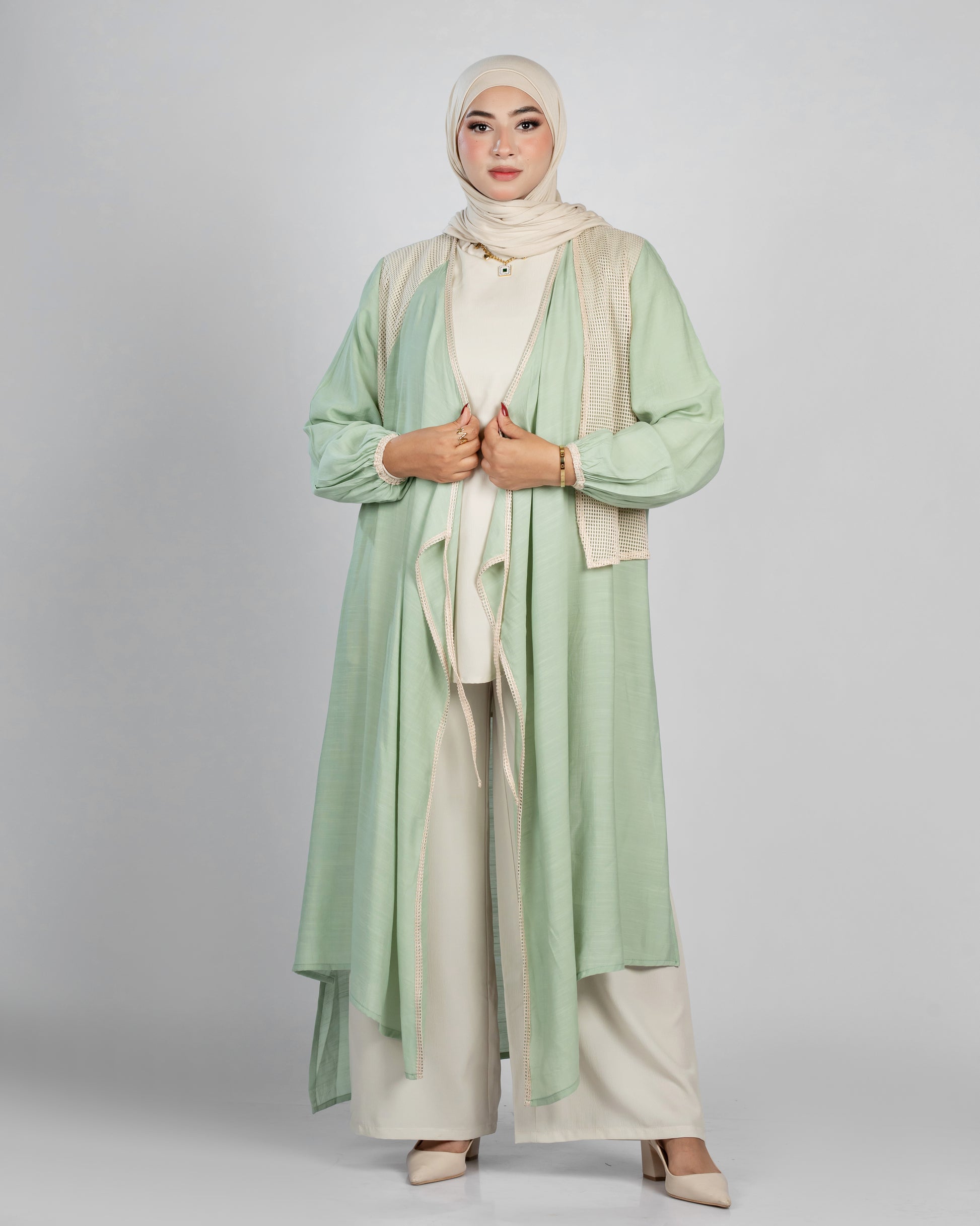 Long Open-Front Cardigan in Miss Loop Fabric - 1301