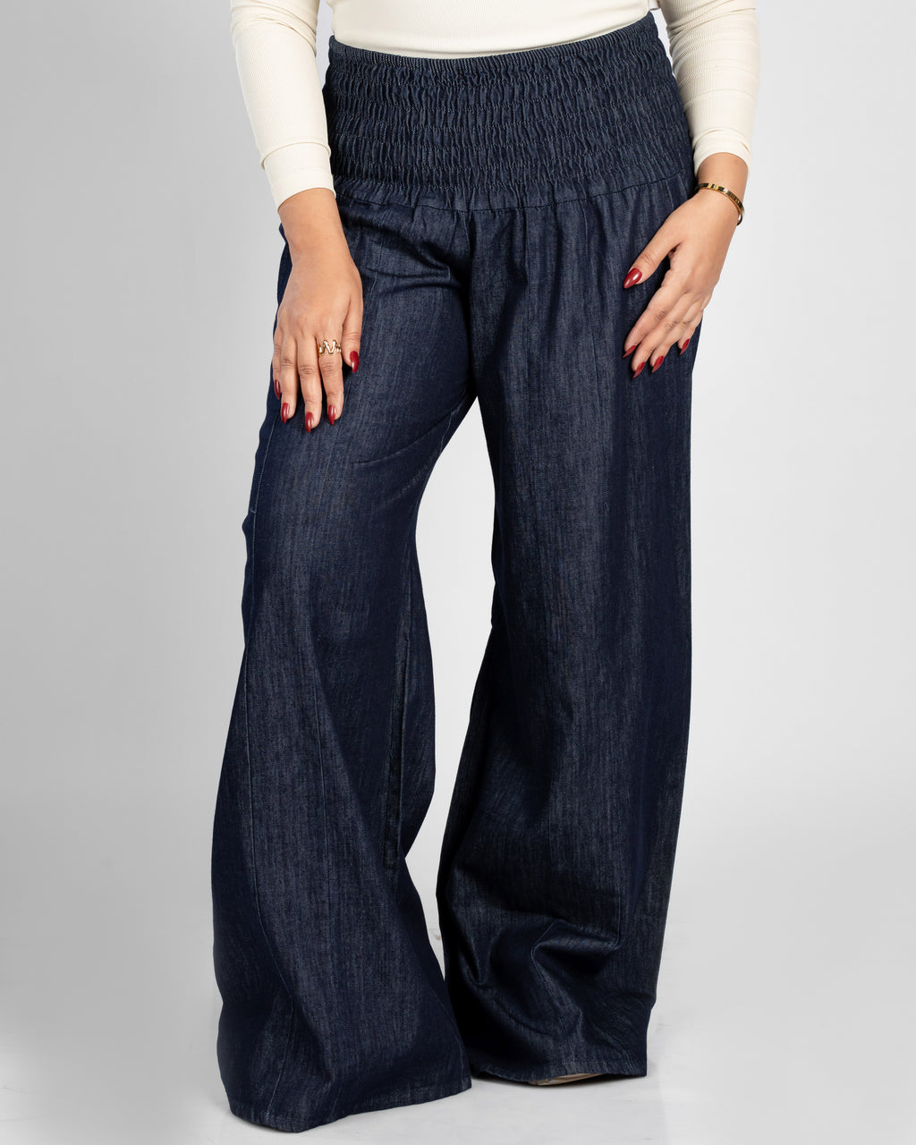 Wide Leg Elastic Waist Jeans - 103