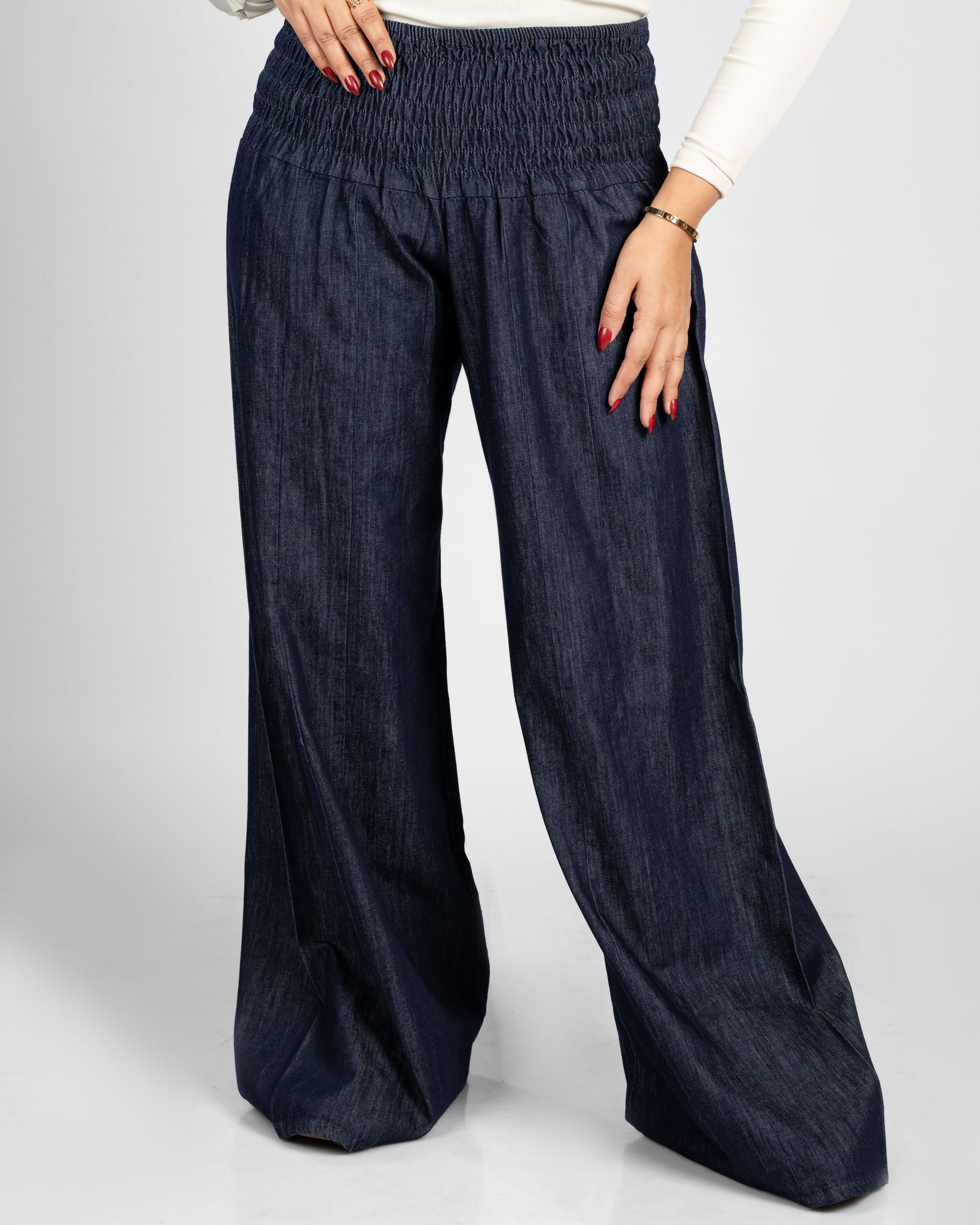 Wide Leg Elastic Waist Jeans - 103