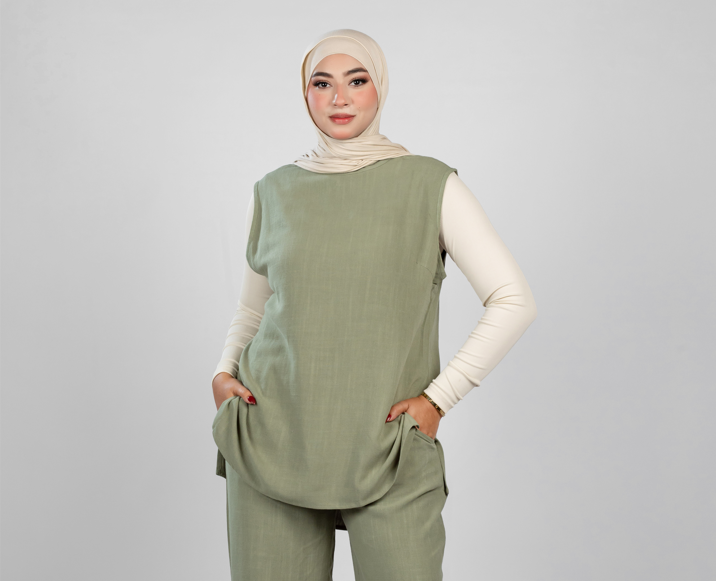 basic sleeveless cotton-linen top 841