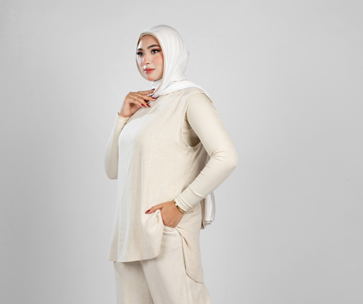 basic sleeveless cotton-linen top 841