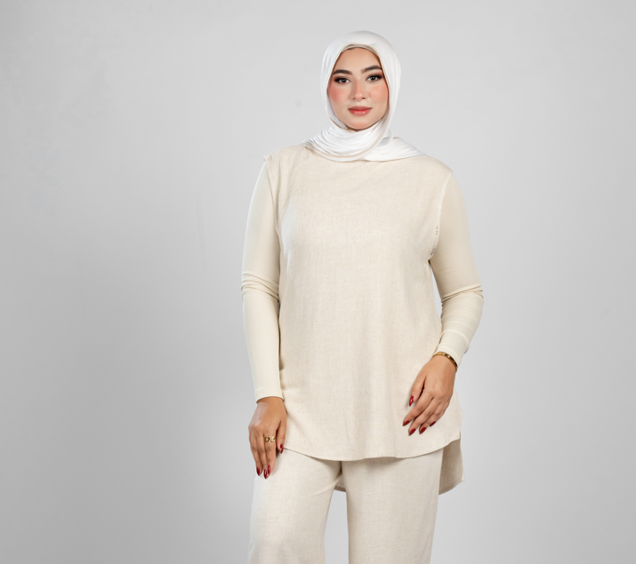 basic sleeveless cotton-linen top 841