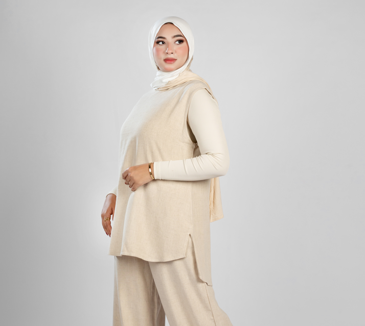 basic sleeveless cotton-linen top 841
