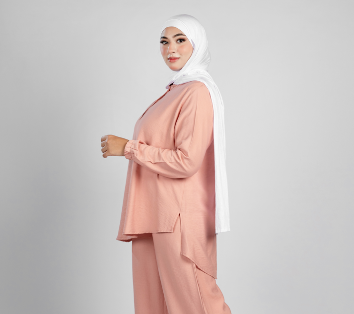 Basic long sleeve linen set - 1312
