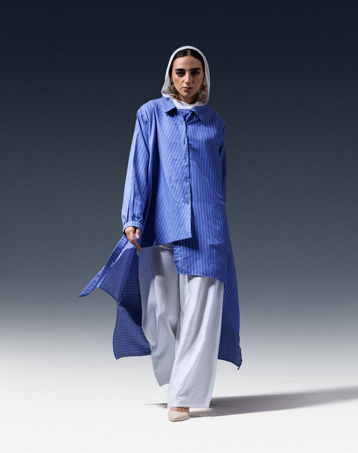 Striped Asymmetric Cotton Poplin Shirt - 854