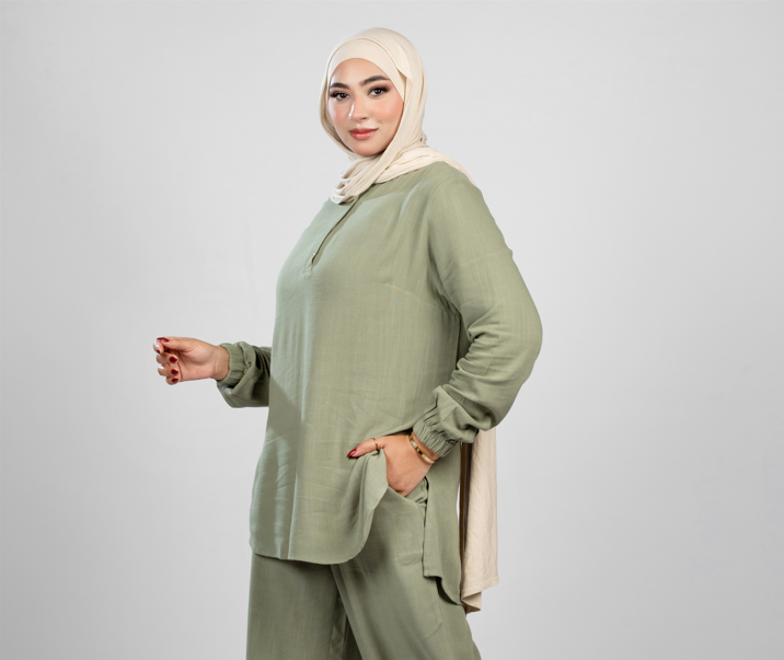 Basic long sleeve cotton-linen top 842