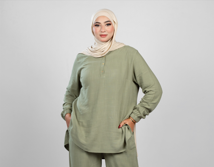 Basic long sleeve cotton-linen top 842