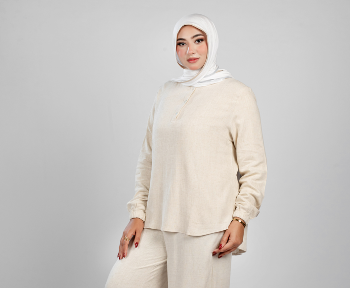 Basic long sleeve cotton-linen top 842