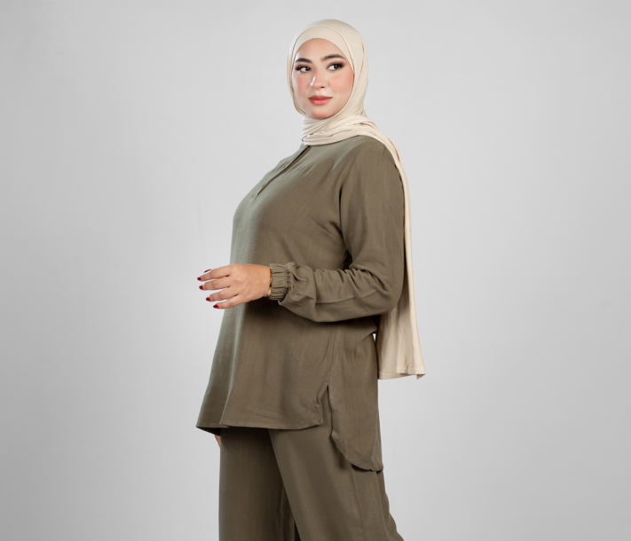 Basic long sleeve cotton-linen top 842
