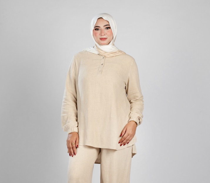 Basic long sleeve cotton-linen top 842