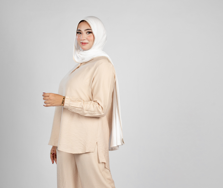 Basic long sleeve linen set - 1312